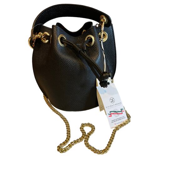 Davina Firenze Italian Leather Bucket Bag Gold Chain Detail - Picture 7 of 9